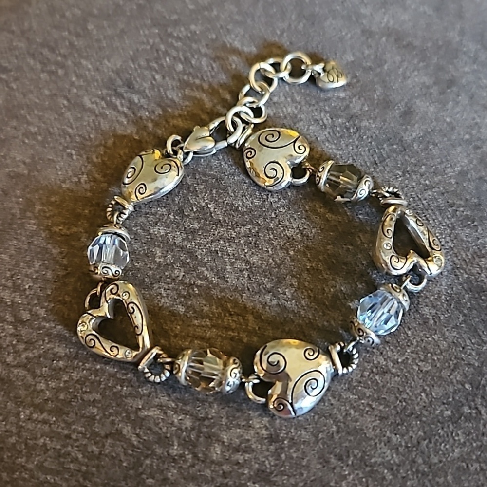 BRIGHTON Heartland Silver Plated Heart Crystal Link Coquette Bracelet - Picture 2 of 8